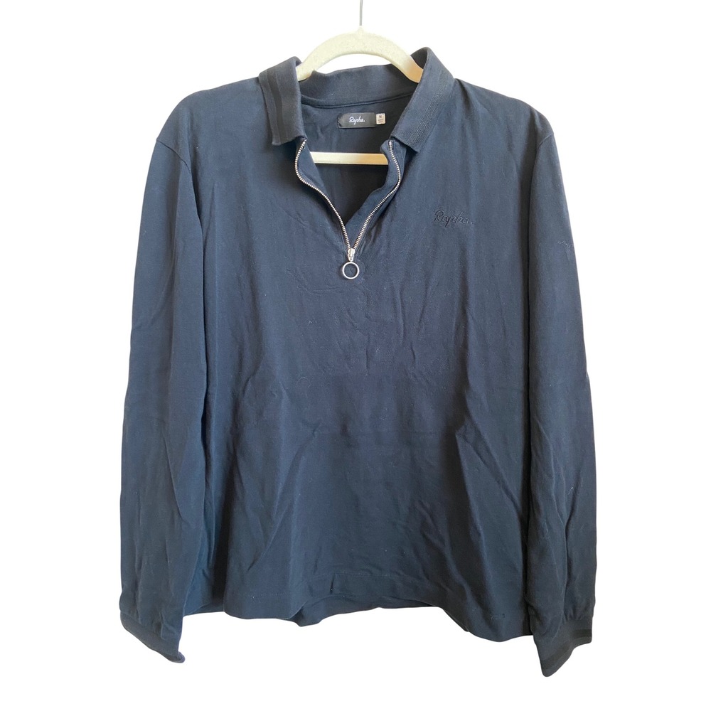 Rapha Logo Long Sleeve Zip Polo Mens Medium Navy Blue Cotton Quarter Zip